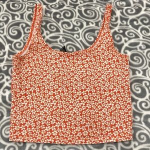 Orange floral cropped tank top